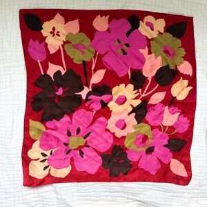AK Anne Klein Vintage 90s Silk Floral Scarf Red Pink 21” Hand Rolled Square